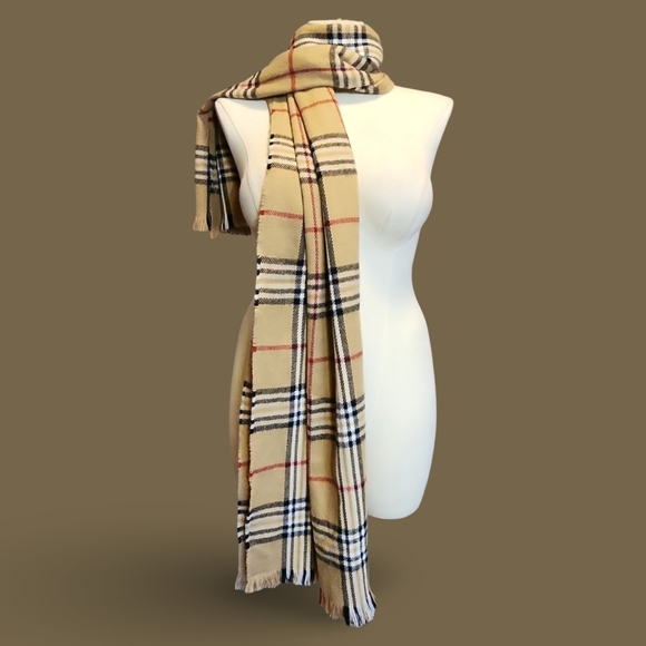 Classic Beige Tan Black Red & White Checker Nova Pattern Scarf & Or Shawl Preppy - Picture 2 of 7